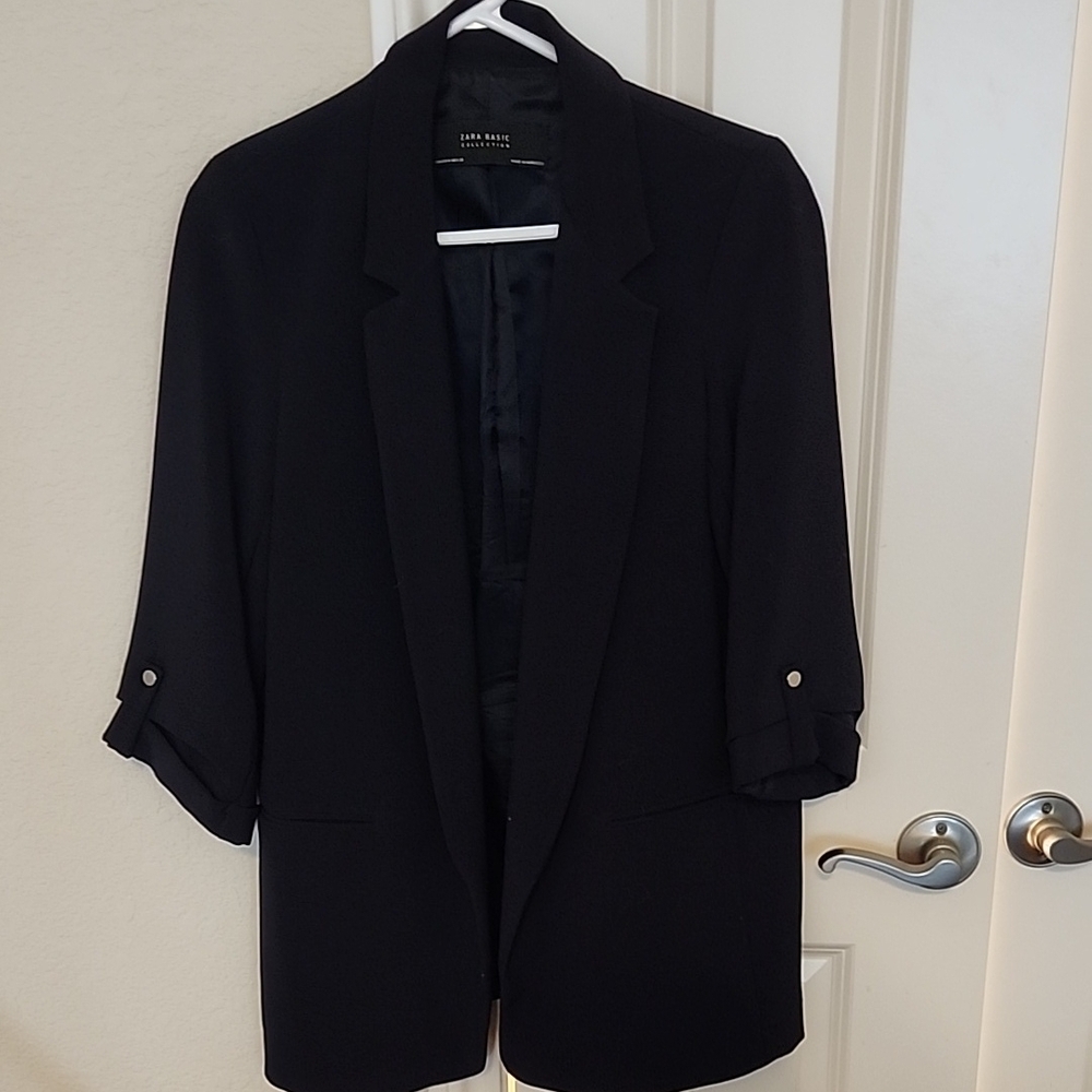 Zara Black and Blue Women's Blazer Blazers & Suit Jackets